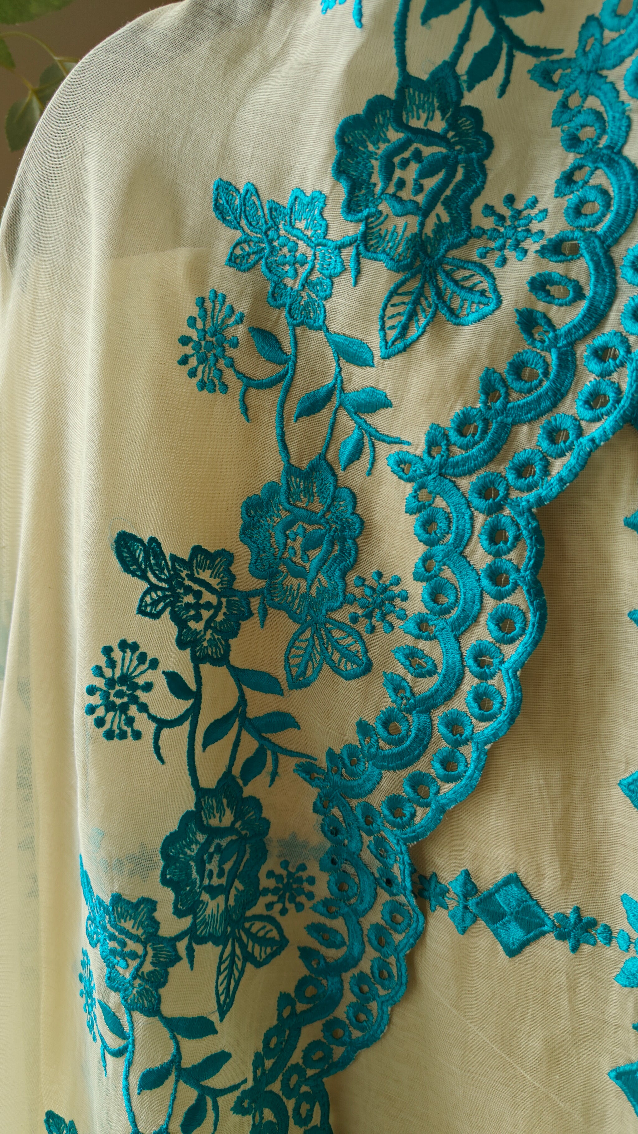 Chanderi designer blue suit set - Unstitched material