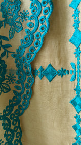 Chanderi designer blue suit set - Unstitched material