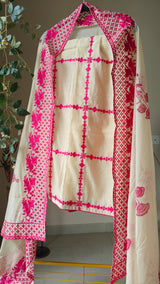 Chanderi designer hotpink suit set - Unstitched material