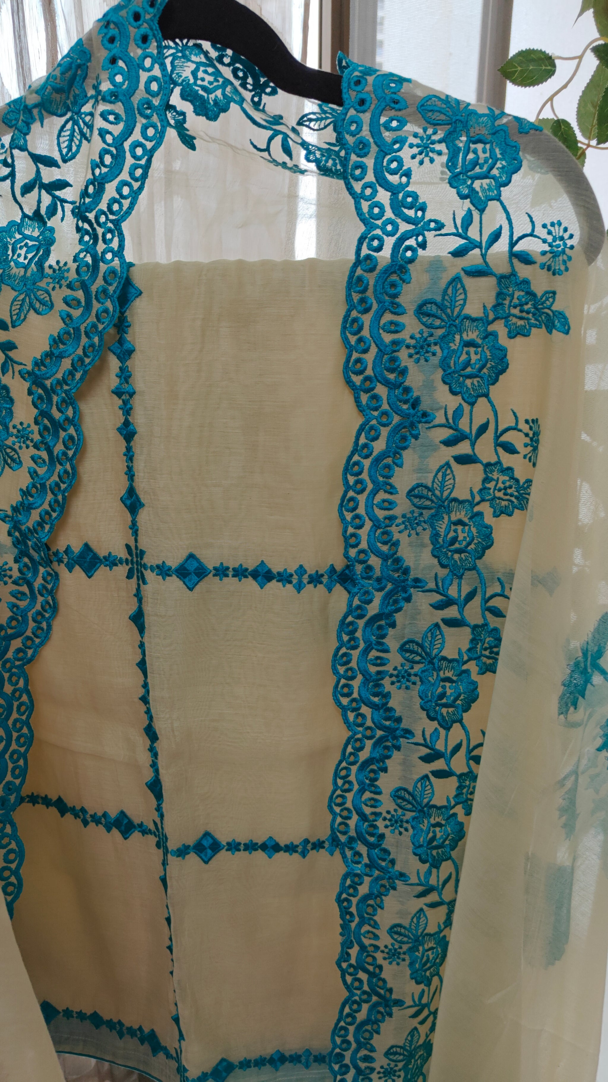 Chanderi designer blue suit set - Unstitched material