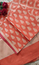 Orange Kotta embroidered kurta dupatta set Unstitched