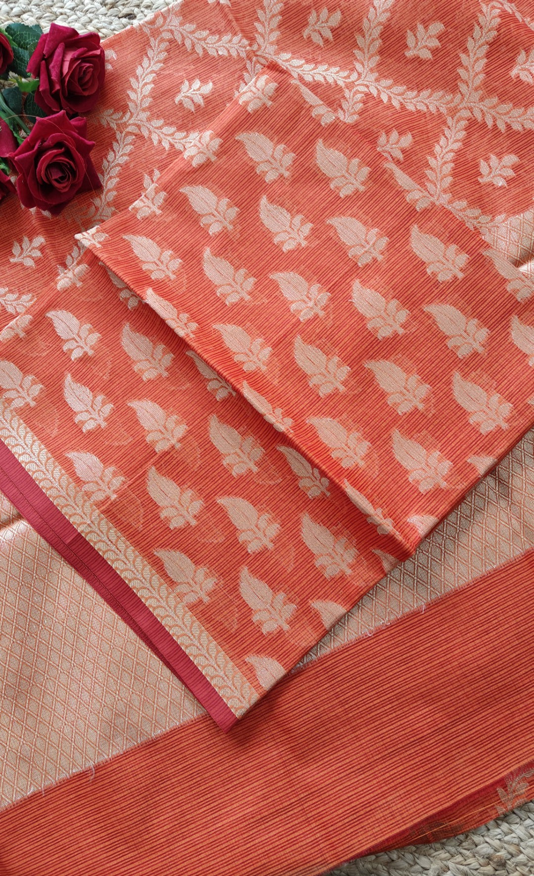 Orange Kotta embroidered kurta dupatta set Unstitched