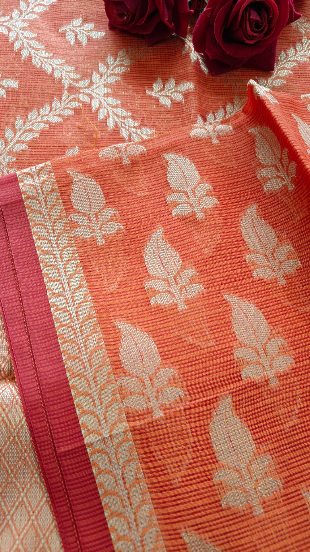 Orange Kotta embroidered kurta dupatta set Unstitched