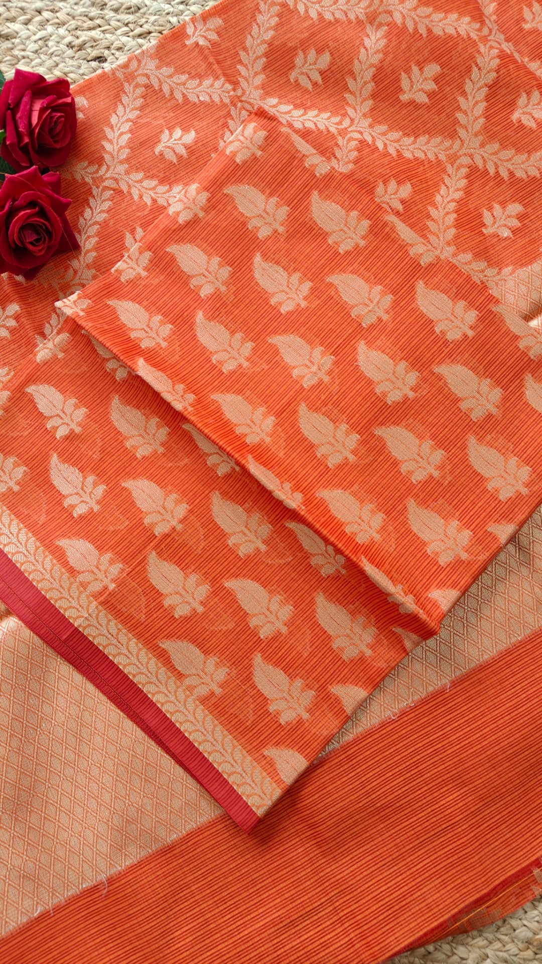 Orange Kotta embroidered kurta dupatta set Unstitched