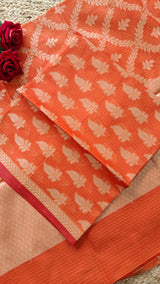 Orange Kotta embroidered kurta dupatta set Unstitched