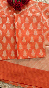 Orange Kotta embroidered kurta dupatta set Unstitched