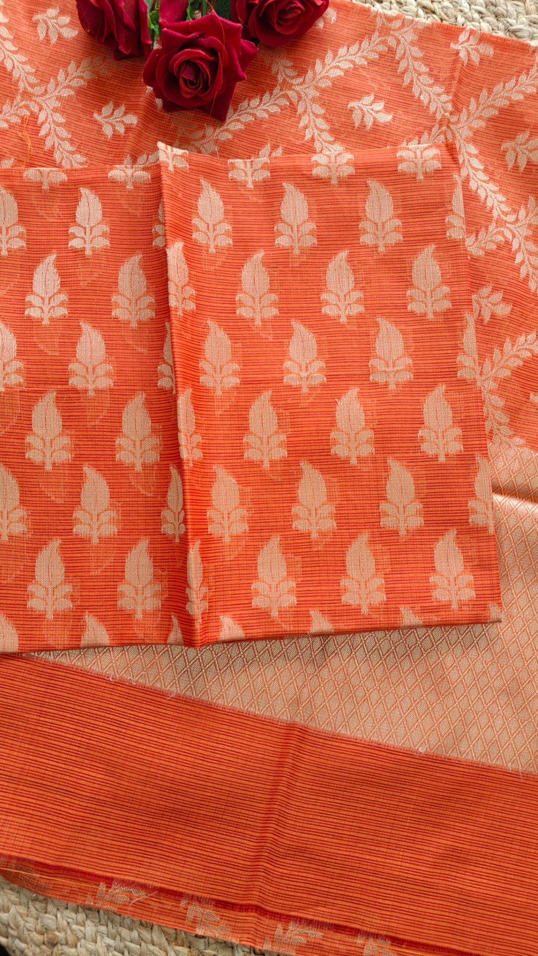 Orange Kotta embroidered kurta dupatta set Unstitched