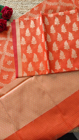 Orange Kotta embroidered kurta dupatta set Unstitched