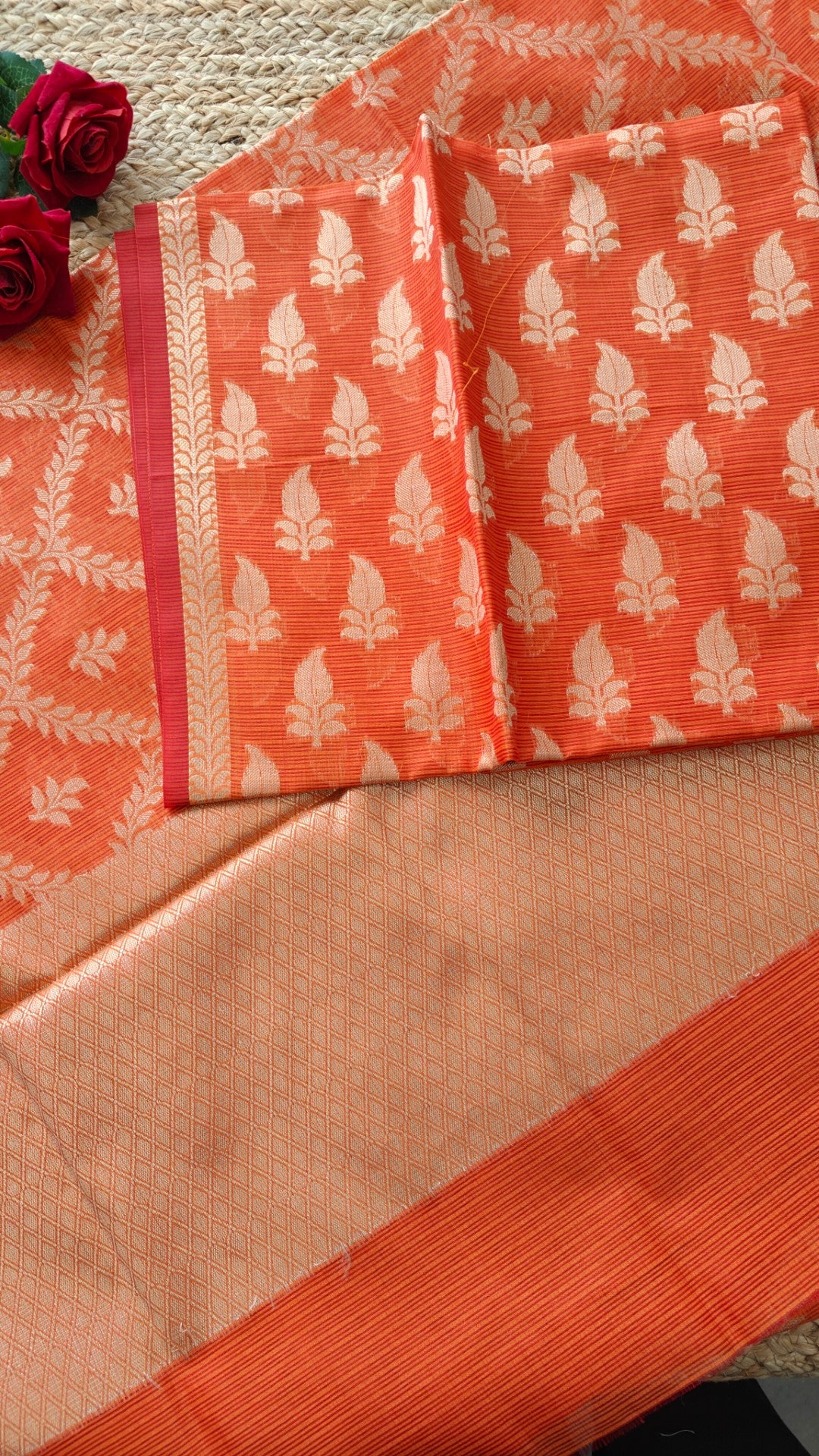 Orange Kotta embroidered kurta dupatta set Unstitched