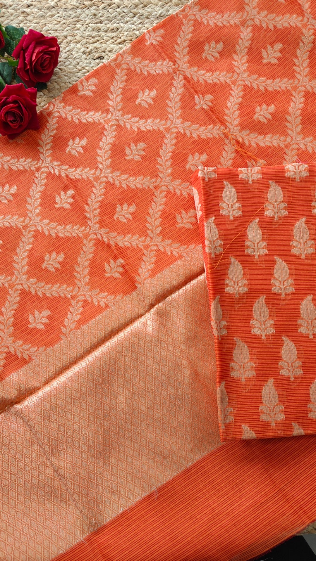 Orange Kotta embroidered kurta dupatta set Unstitched