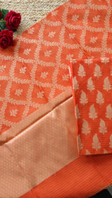 Orange Kotta embroidered kurta dupatta set Unstitched