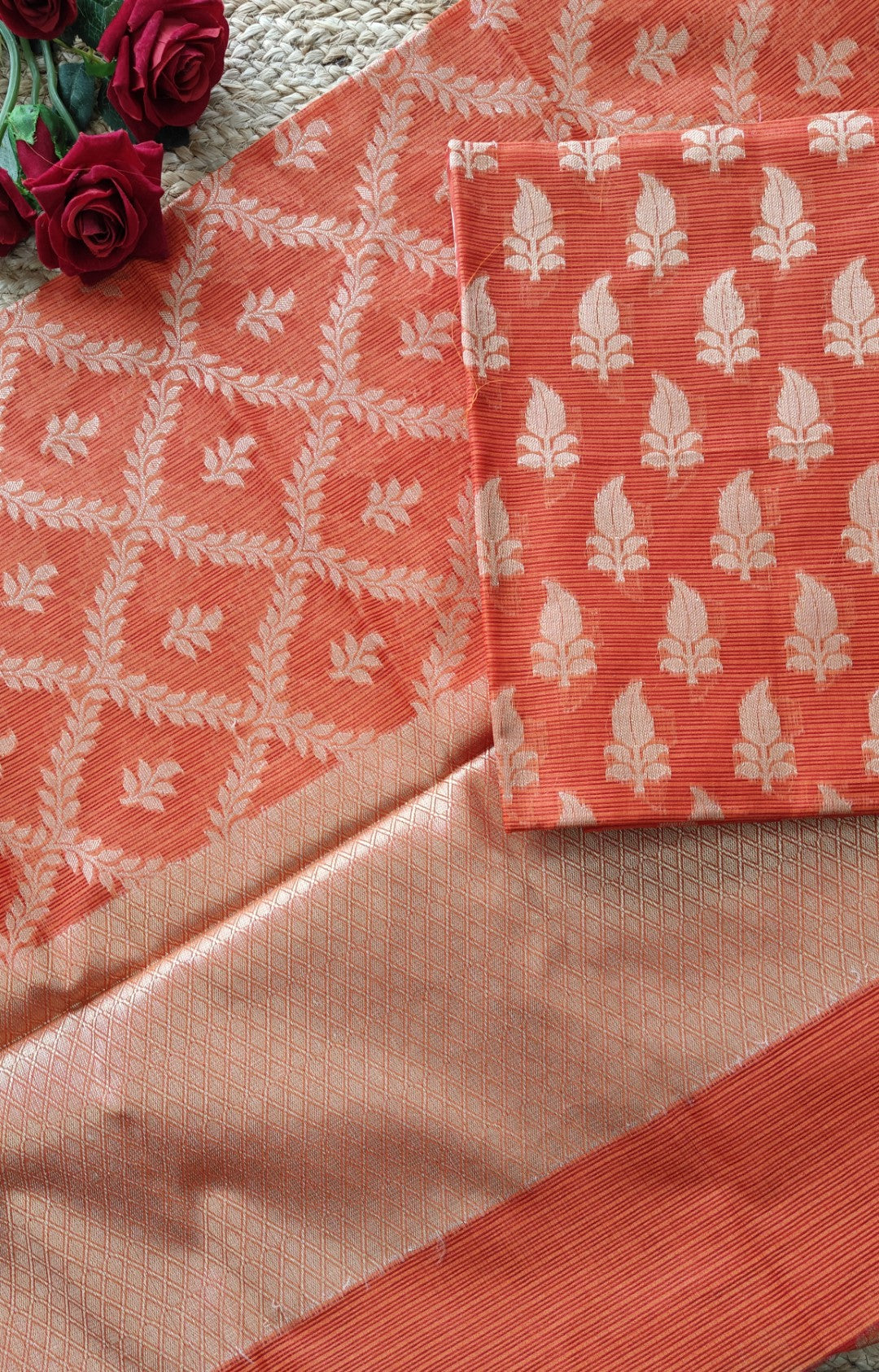 Orange Kotta embroidered kurta dupatta set Unstitched