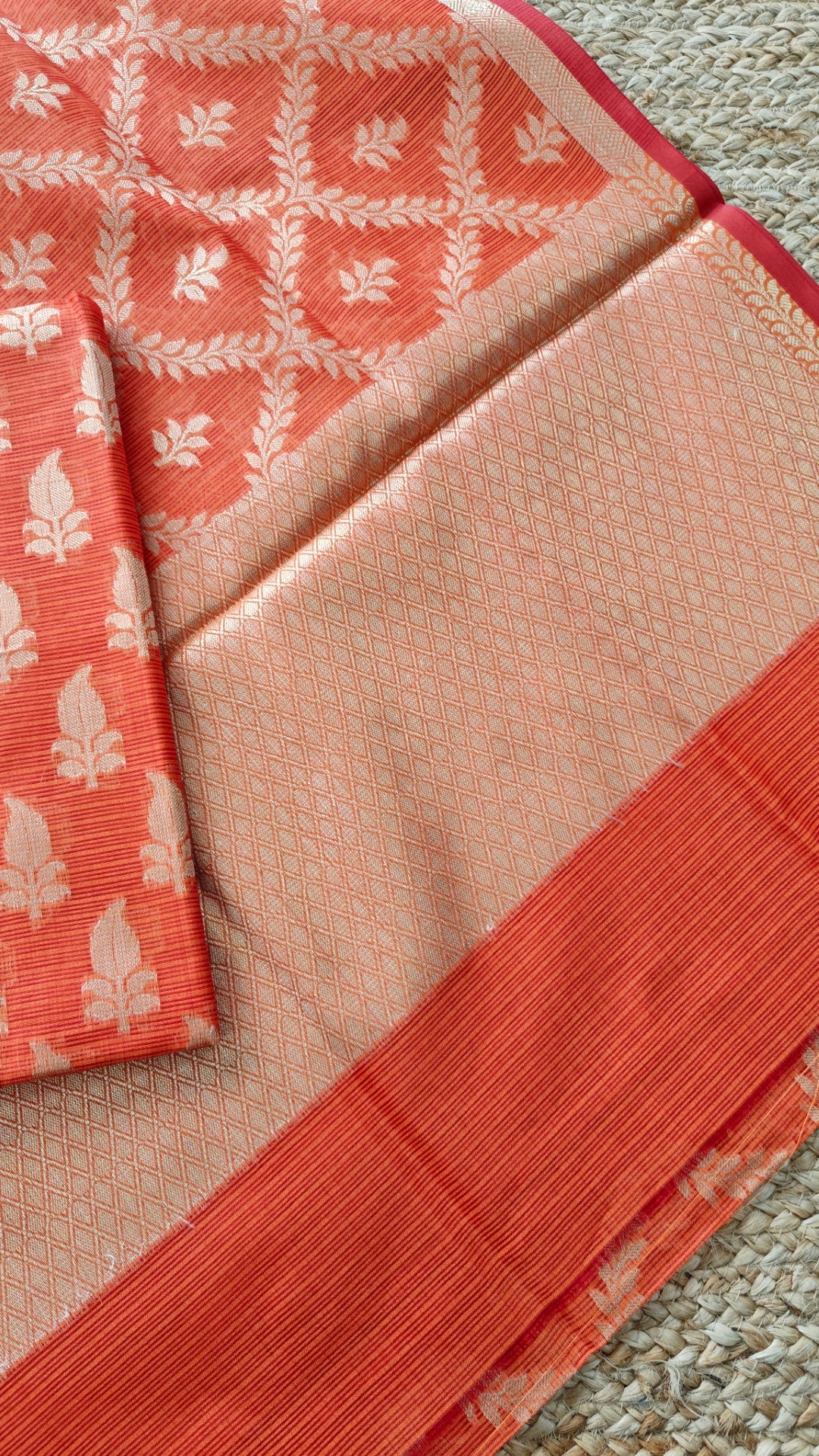 Orange Kotta embroidered kurta dupatta set Unstitched