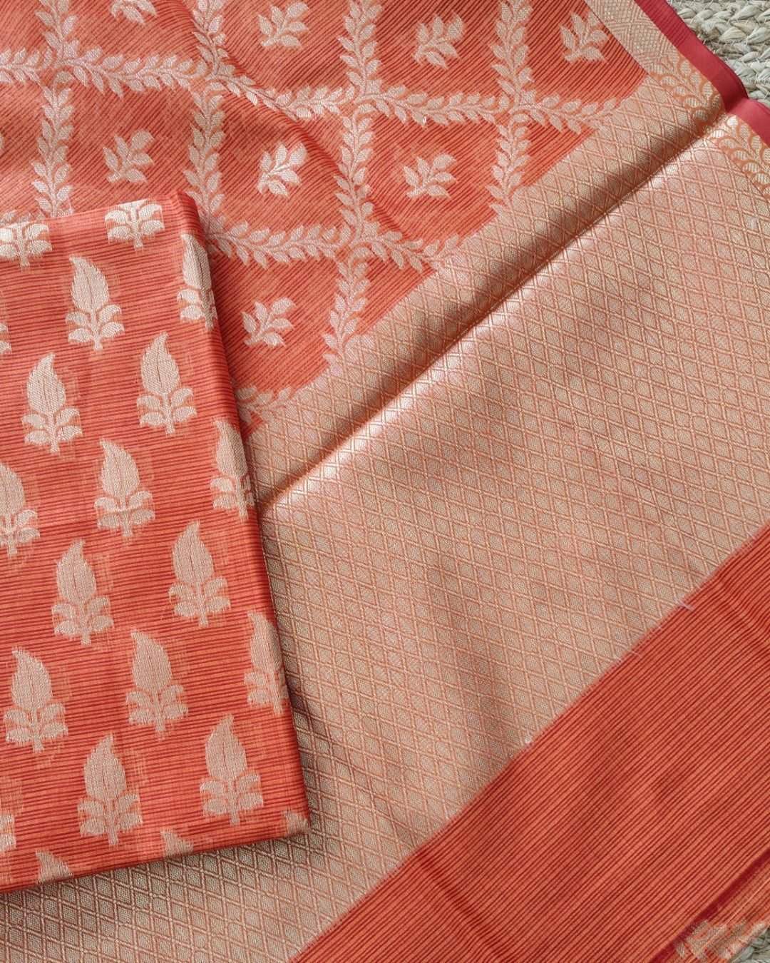 Orange Kotta embroidered kurta dupatta set Unstitched