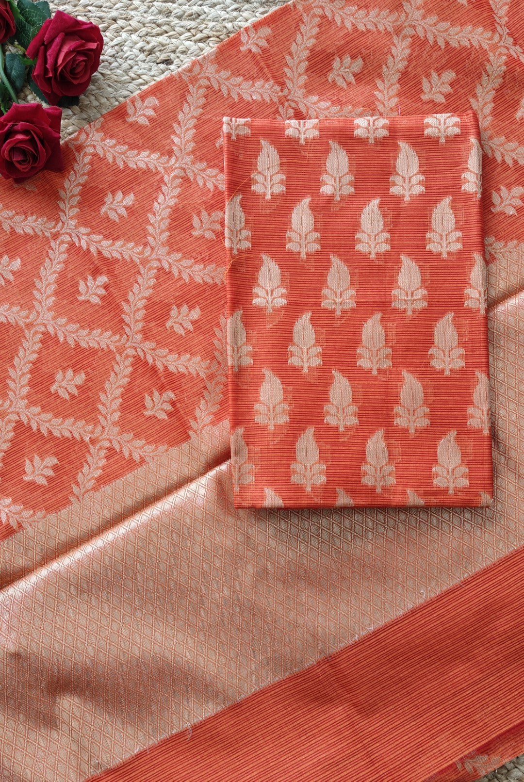 Orange Kotta embroidered kurta dupatta set Unstitched