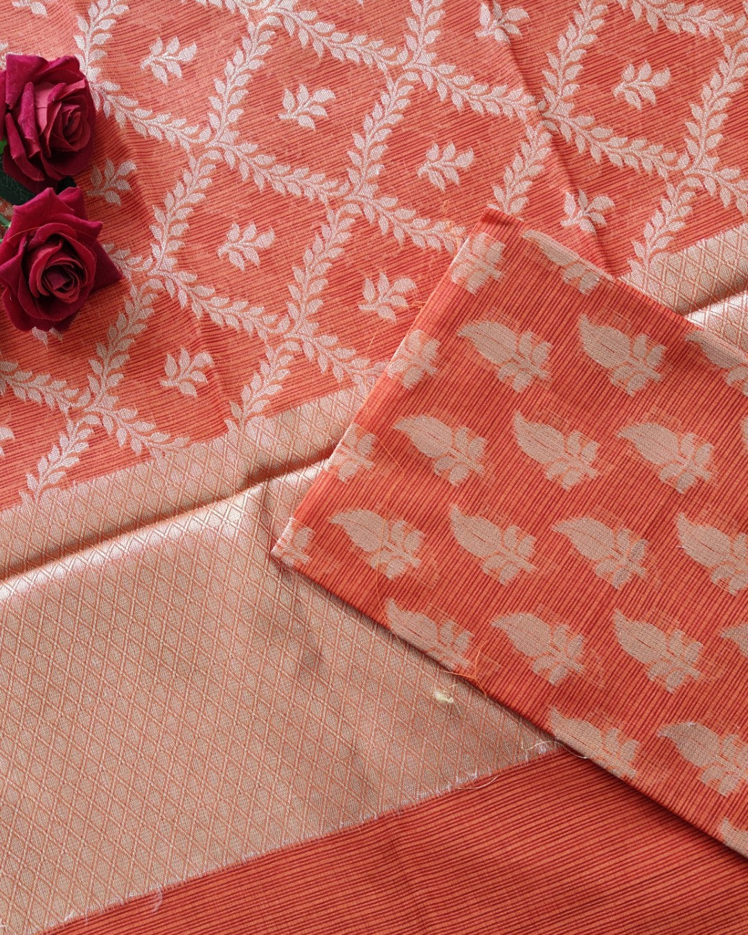 Orange Kotta embroidered kurta dupatta set Unstitched