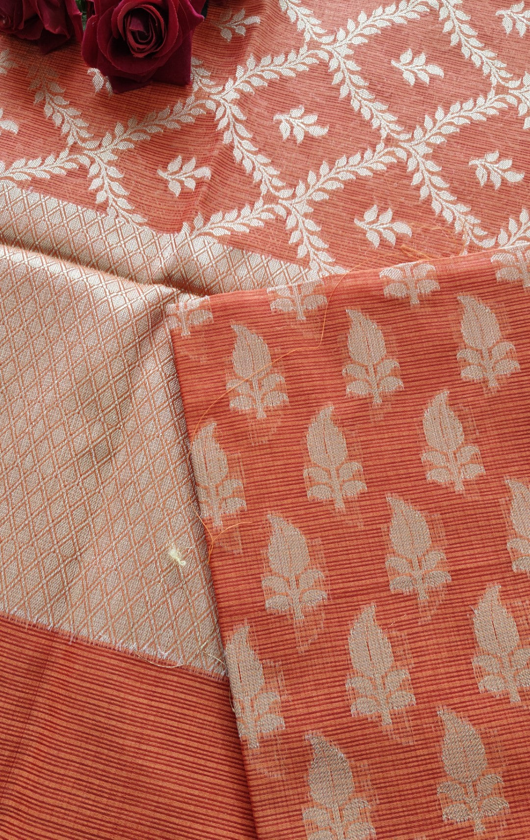 Orange Kotta embroidered kurta dupatta set Unstitched