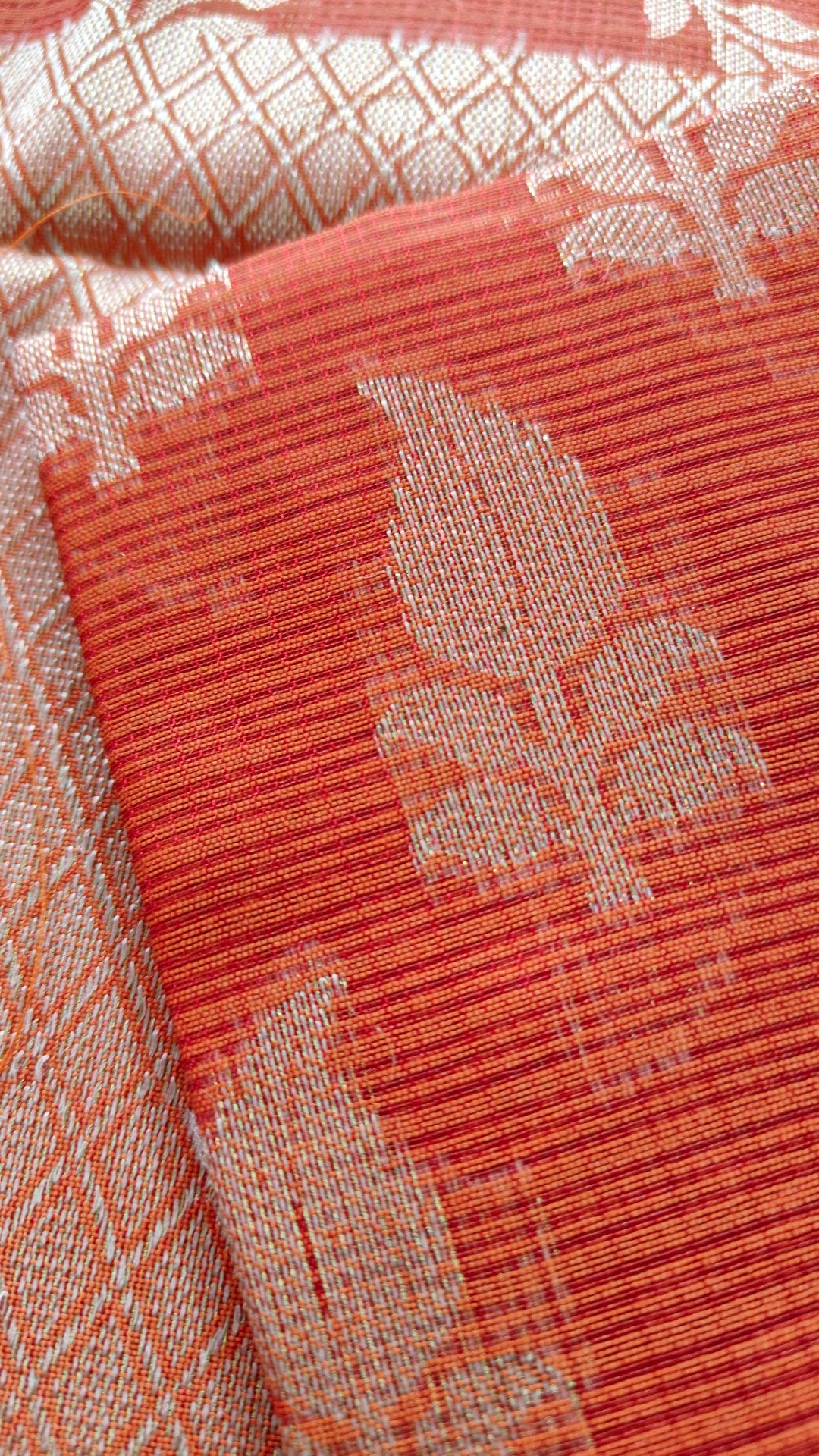 Orange Kotta embroidered kurta dupatta set Unstitched