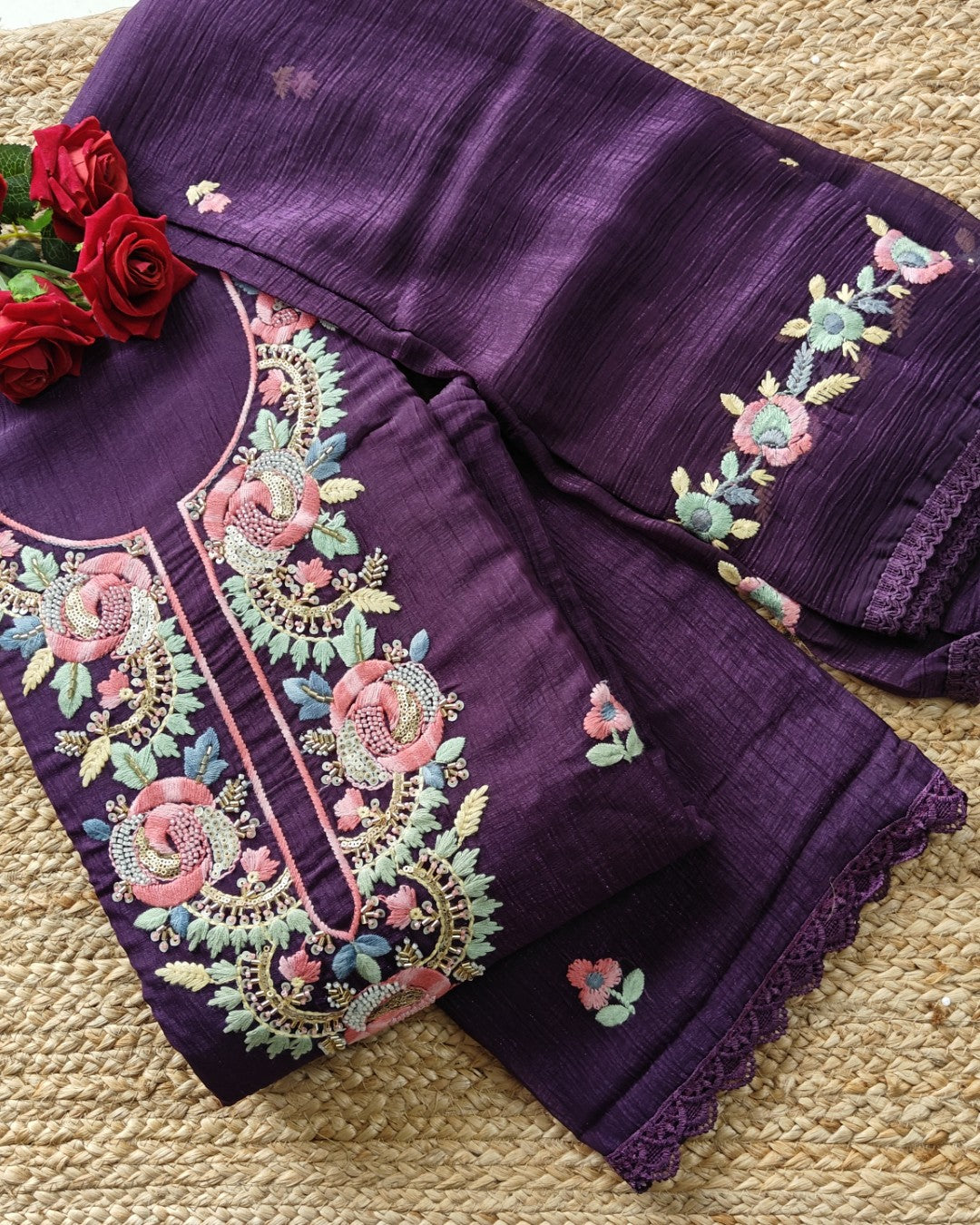 Organza handwork embroidered Unstitched suit set