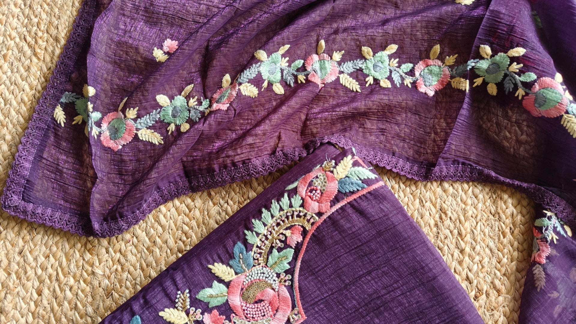 Organza handwork embroidered Unstitched suit set