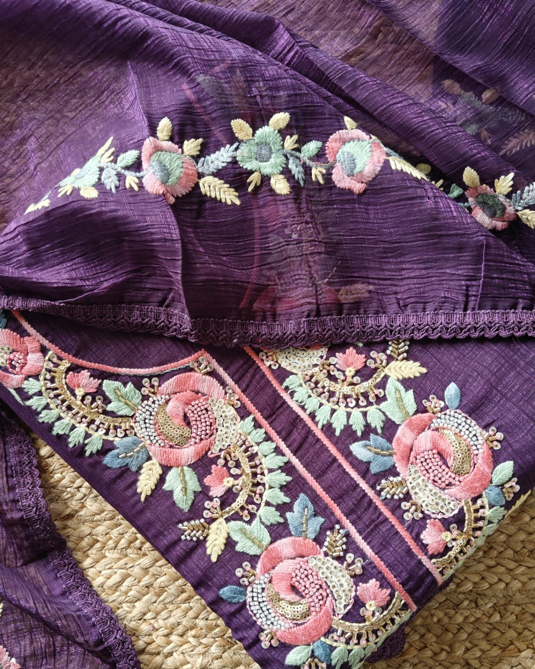 Organza handwork embroidered Unstitched suit set