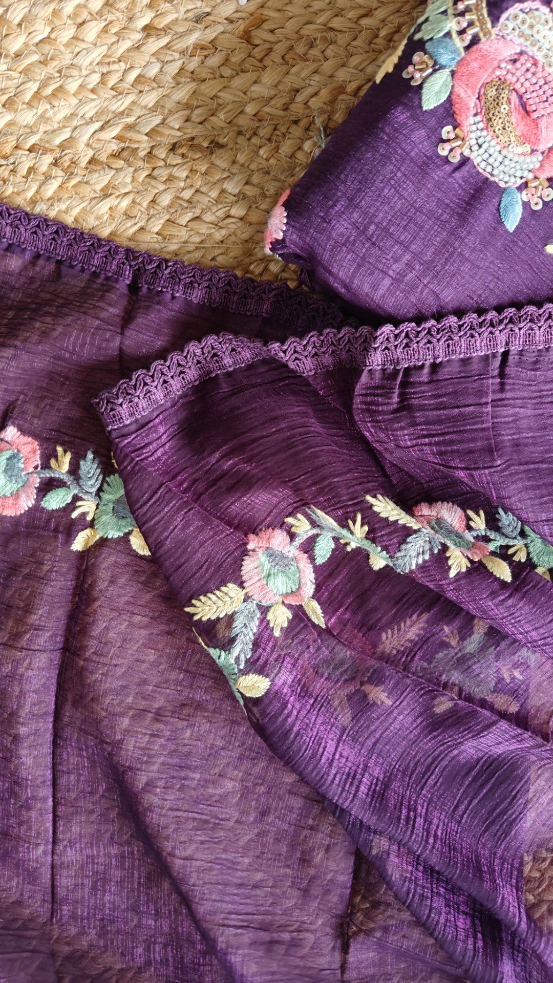 Organza handwork embroidered Unstitched suit set