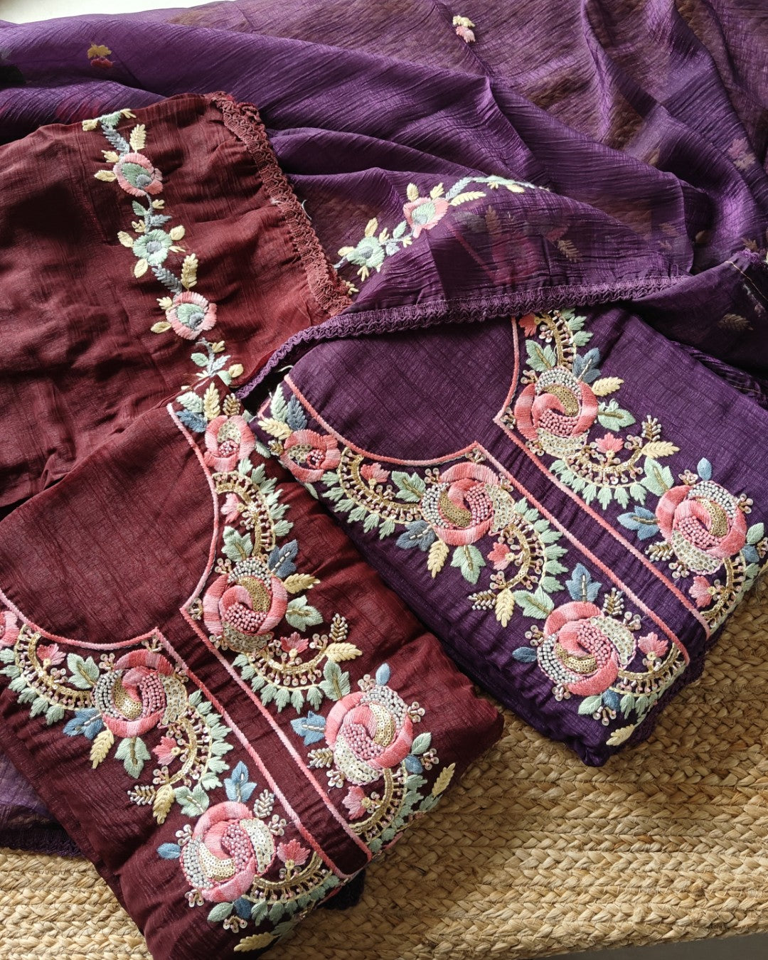 Organza handwork embroidered Unstitched suit set