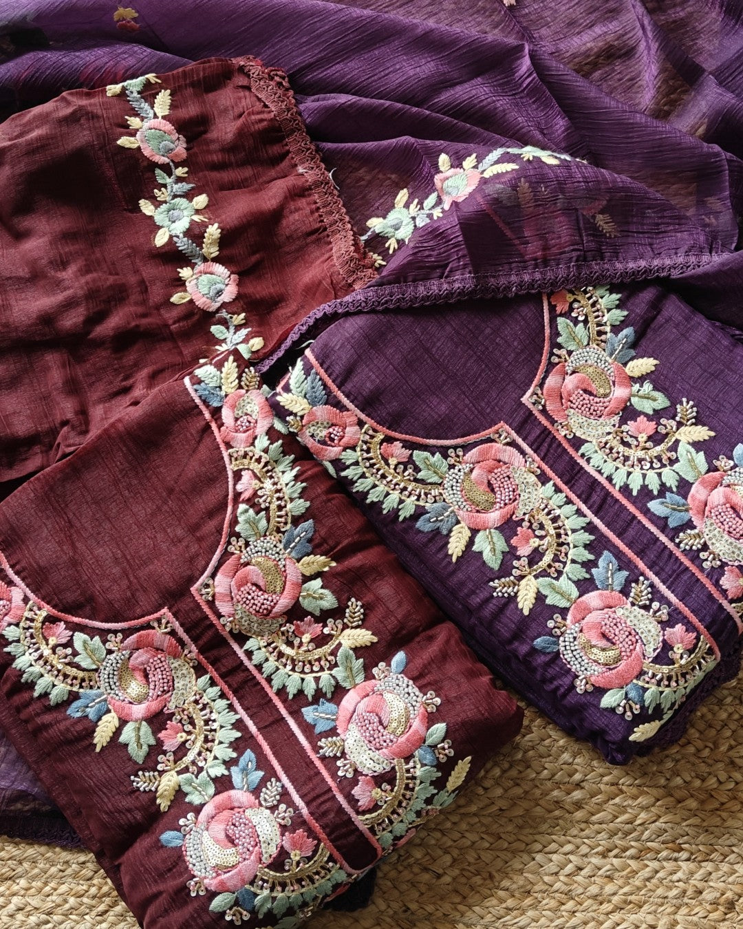 Organza handwork embroidered Unstitched suit set