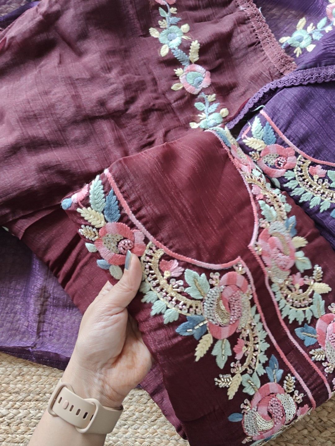 Organza handwork embroidered Unstitched suit set