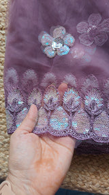 Purple Indian saree with rainbow sequin embroidery border - Fancy sari