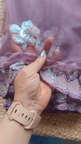 Purple Indian saree with rainbow sequin embroidery border - Fancy sari