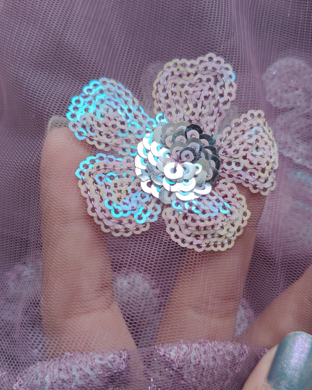 Purple Indian saree with rainbow sequin embroidery border - Fancy sari