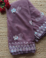 Purple Indian saree with rainbow sequin embroidery border - Fancy sari