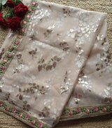 Organza saree with foil print and beautiful floral border