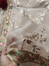 Organza saree with foil print and beautiful floral border