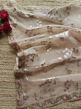 Organza saree with foil print and beautiful floral border