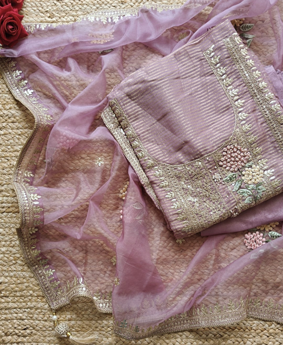 Partywear purple dress material unstitched suit