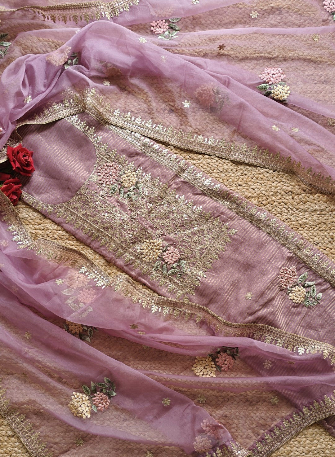 Partywear purple dress material unstitched suit