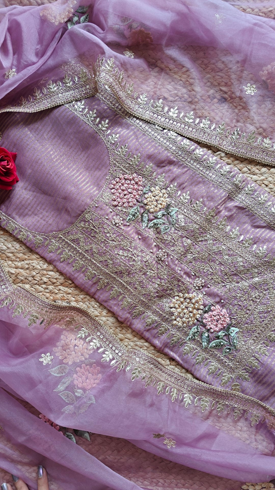 Partywear purple dress material unstitched suit