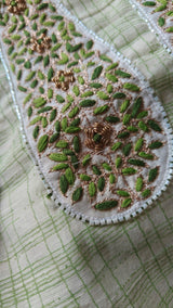 Boat Neck Cotton unstitched suit with handwork and touch of Banarasi