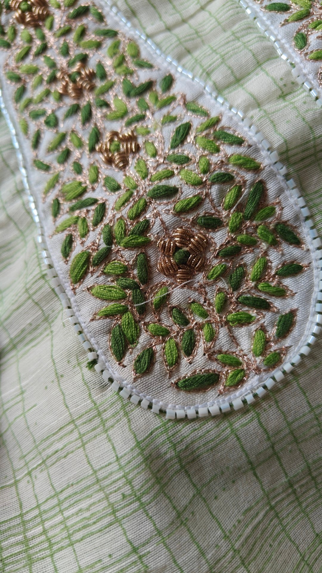 Boat Neck Cotton unstitched suit with handwork and touch of Banarasi