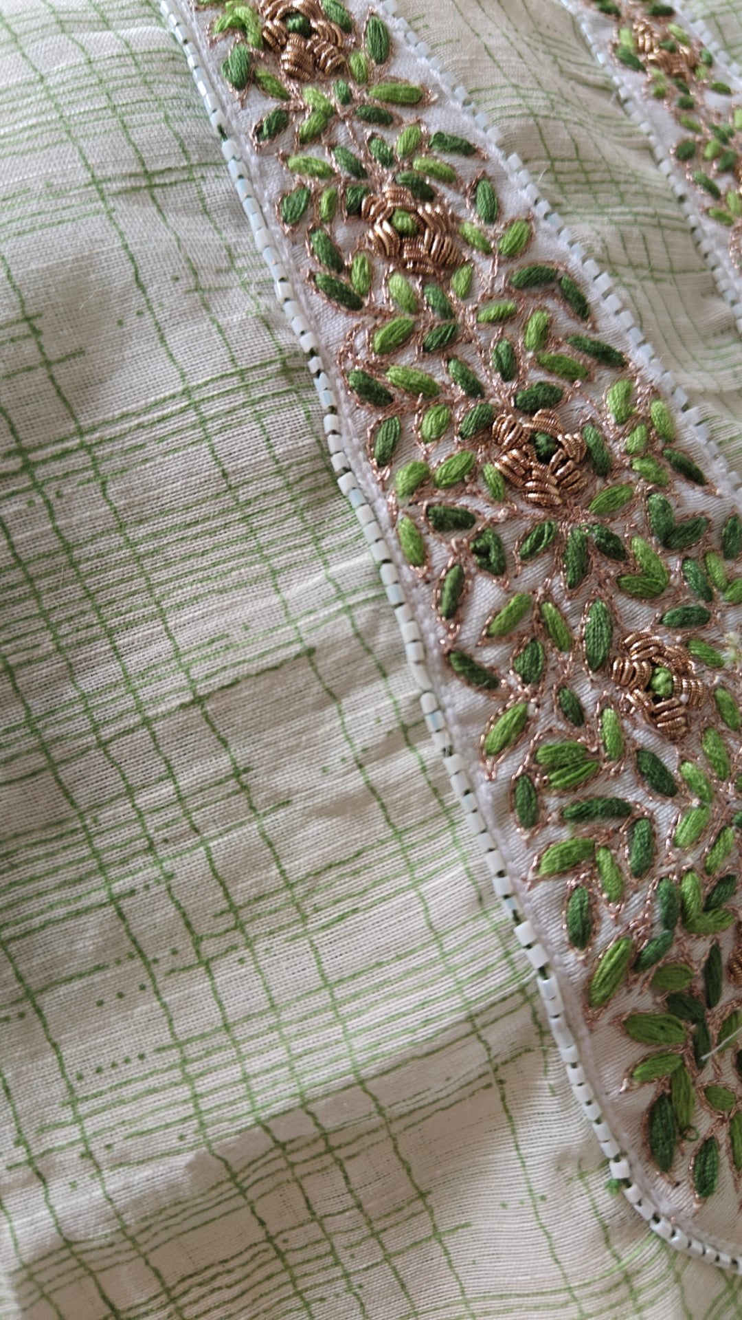 Boat Neck Cotton unstitched suit with handwork and touch of Banarasi