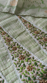 Boat Neck Cotton unstitched suit with handwork and touch of Banarasi