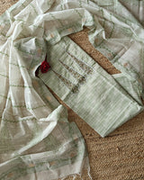 Boat Neck Cotton unstitched suit with handwork and touch of Banarasi