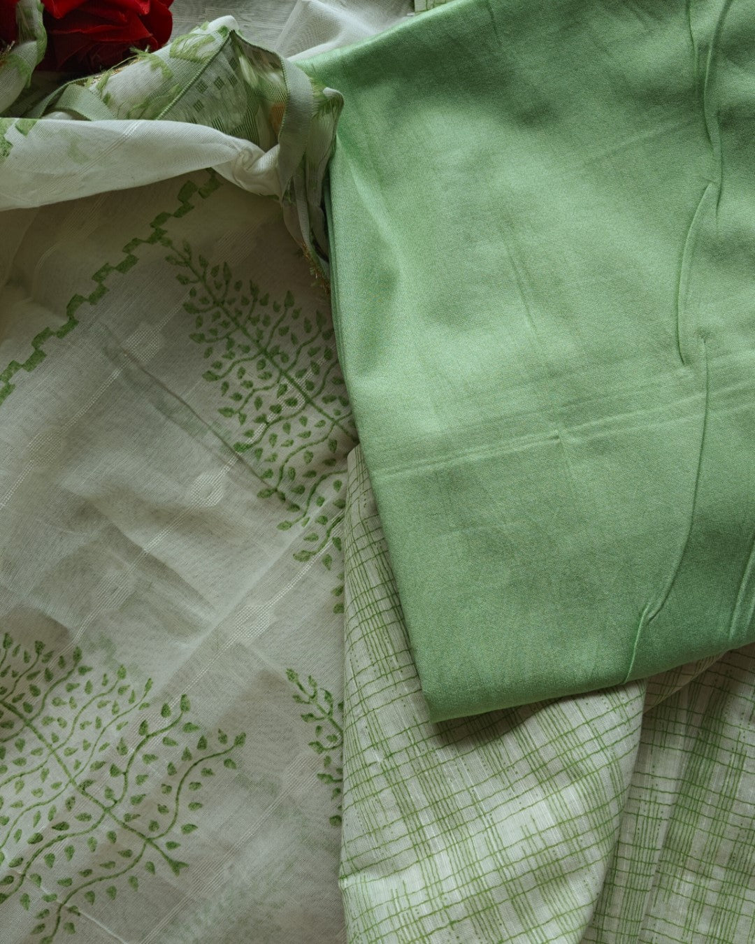 Boat Neck Cotton unstitched suit with handwork and touch of Banarasi