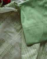 Boat Neck Cotton unstitched suit with handwork and touch of Banarasi