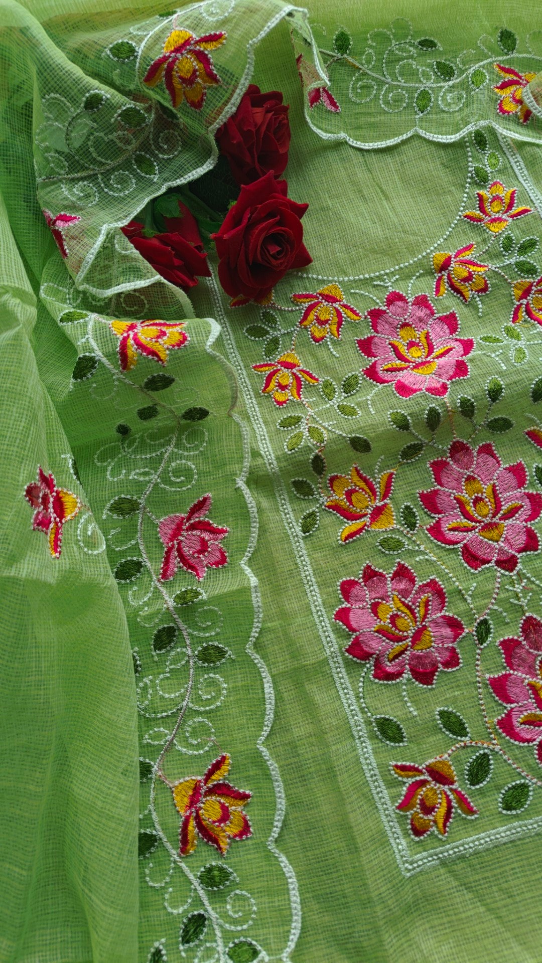 Green Kotta embroidered kurta dupatta set Unstitched