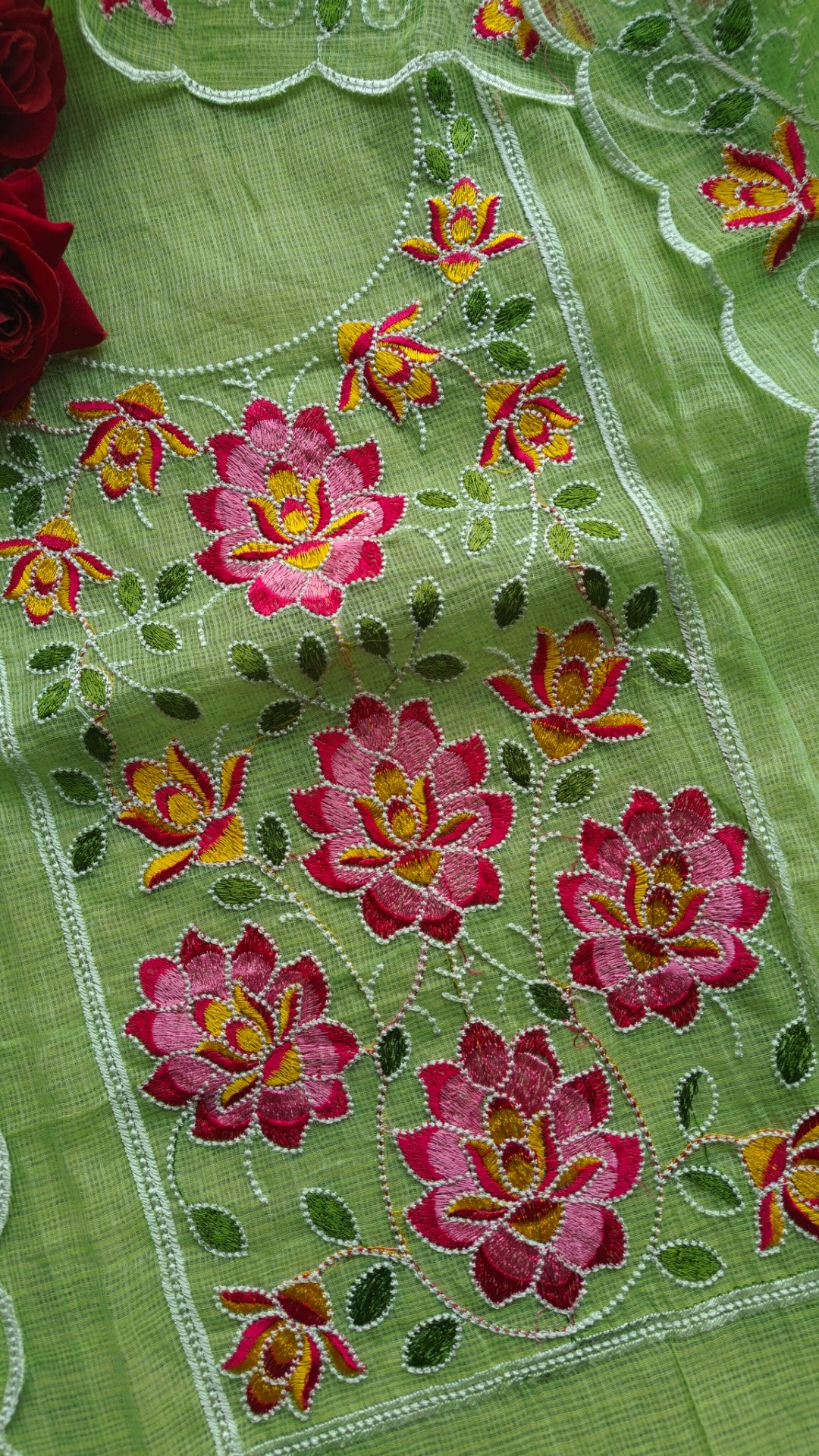 Green Kotta embroidered kurta dupatta set Unstitched