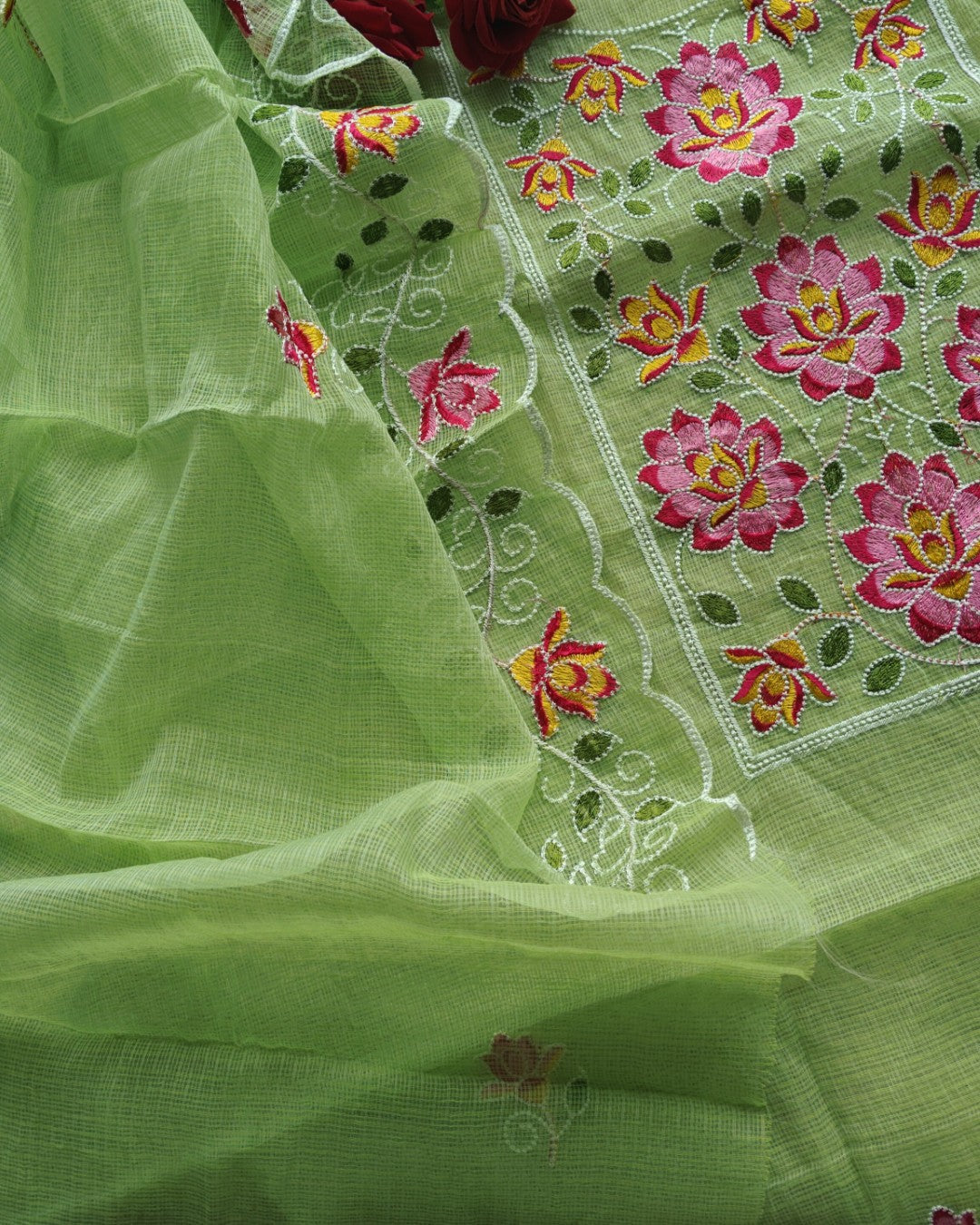 Green Kotta embroidered kurta dupatta set Unstitched