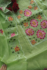 Green Kotta embroidered kurta dupatta set Unstitched